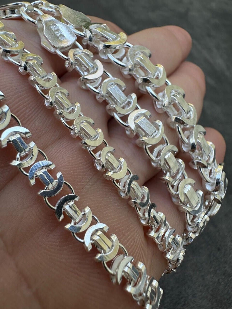 Real Solid 925 Sterling Silver Flat Byzantine Chain Mens Necklace