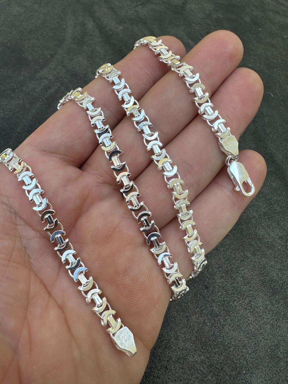 Square Byzantine Solid Sterling Silver Hallmarked Chain - 4mm Width Link Square Byzantine Solid Sterling Silver Hallmarked Chain - 4mm Width Link