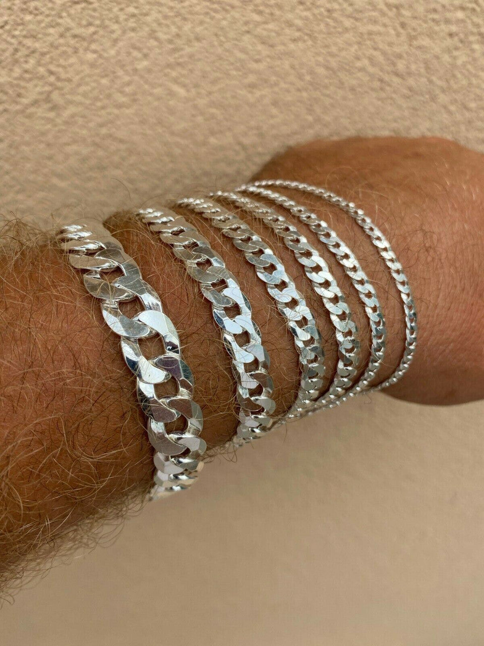 Italiano Silver, Inc Real Solid 925 Sterling Silver Flat Curb Cuban Link Bracelet 3-10mm ITALY MADE