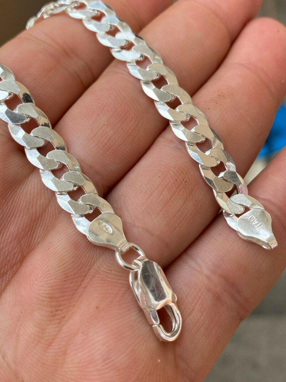 Real Solid 925 Sterling Silver Flat Curb Cuban Link Bracelet 3
