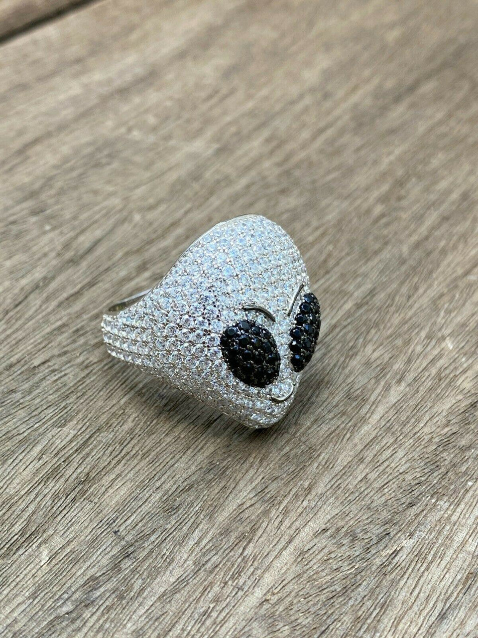 Italiano Silver, Inc Real Solid 925 Sterling Silver Hip Hop Alien Head Emoji Mens Iced Diamond Ring