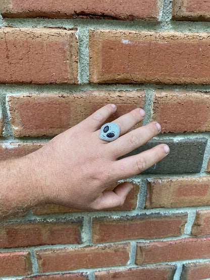 Italiano Silver, Inc Real Solid 925 Sterling Silver Hip Hop Alien Head Emoji Mens Iced Diamond Ring