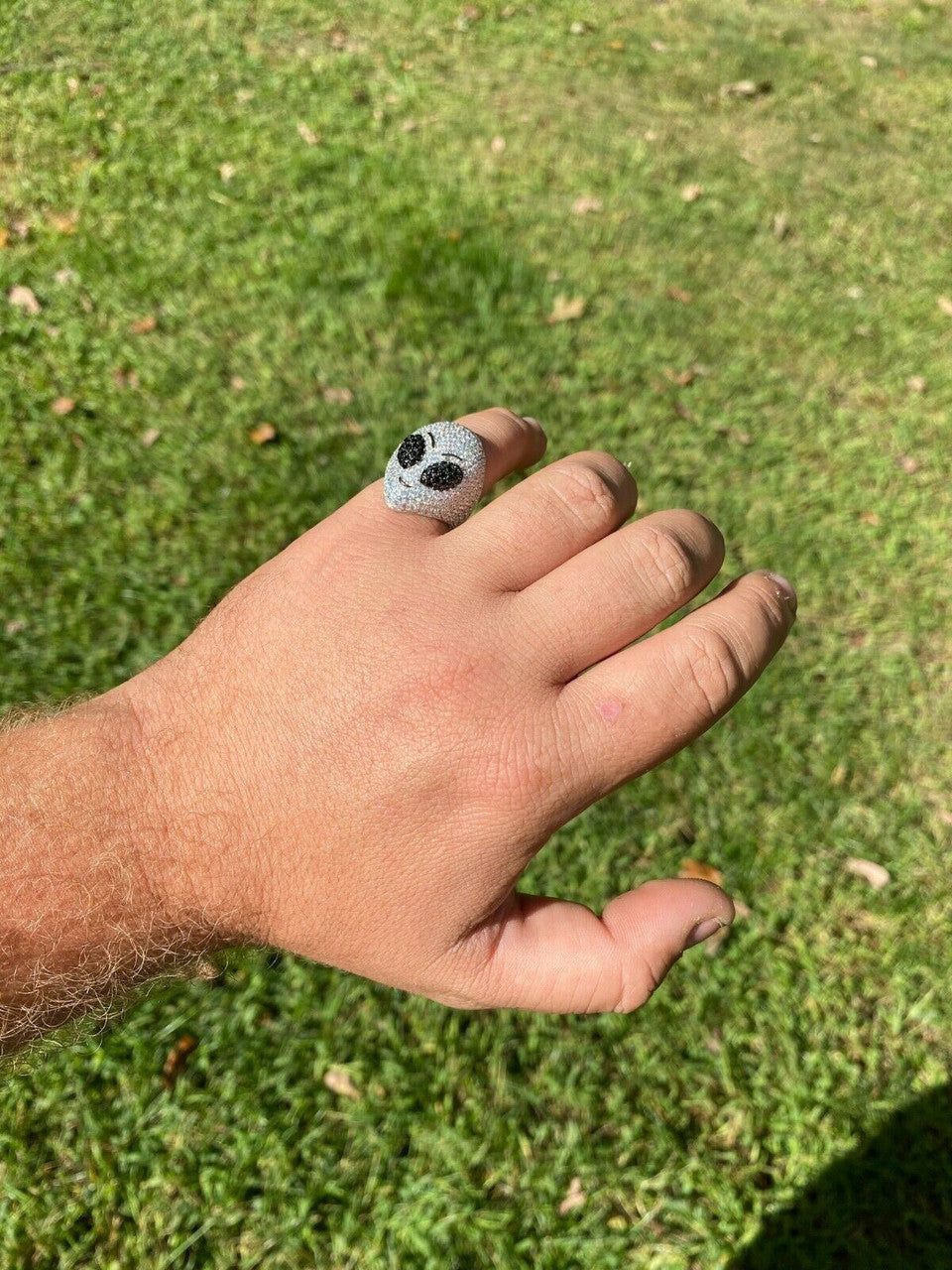Italiano Silver, Inc Real Solid 925 Sterling Silver Hip Hop Alien Head Emoji Mens Iced Diamond Ring