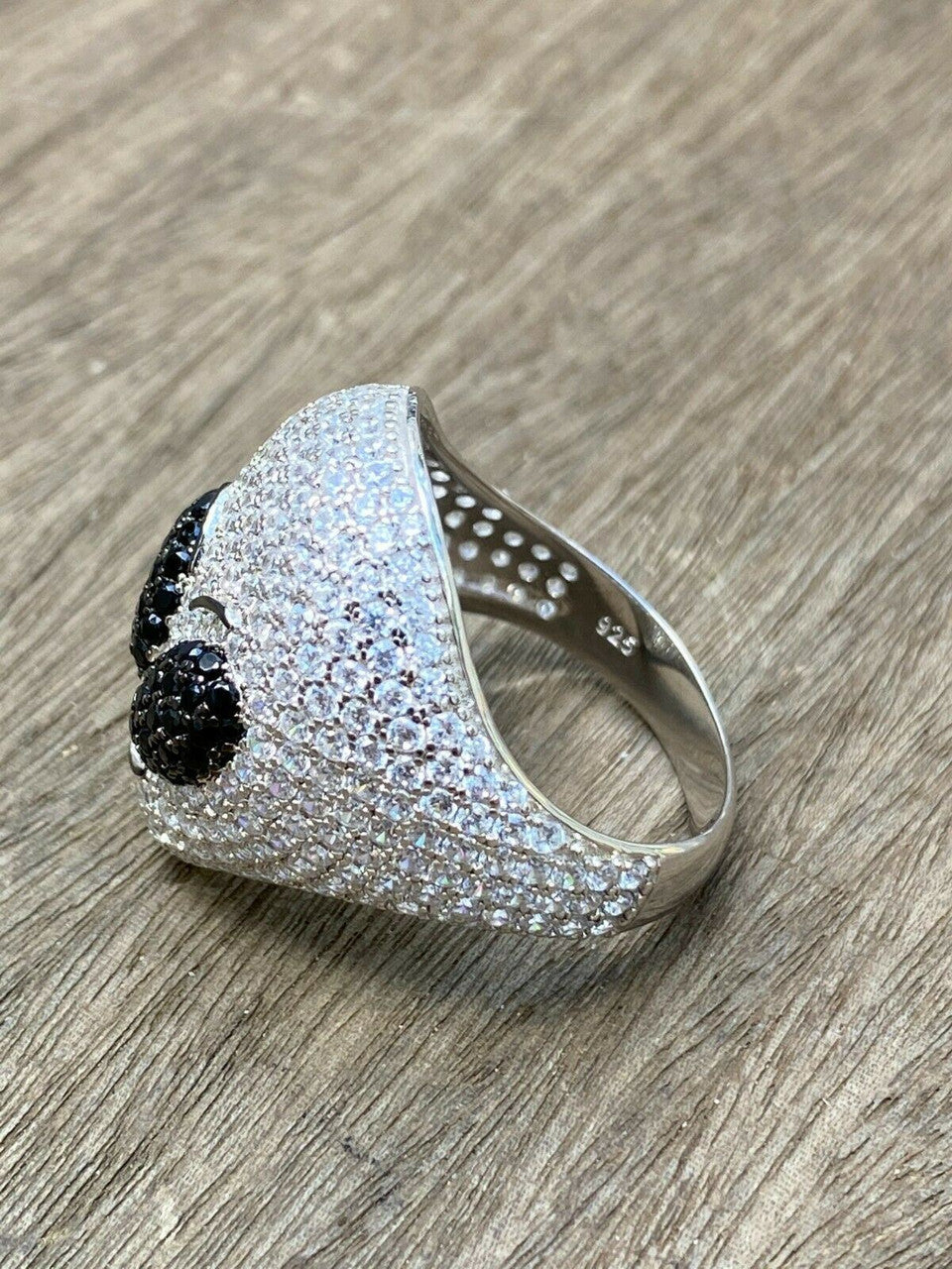 Italiano Silver, Inc Real Solid 925 Sterling Silver Hip Hop Alien Head Emoji Mens Iced Diamond Ring