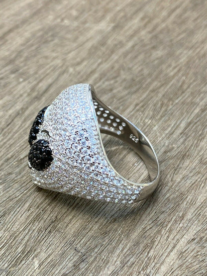 Italiano Silver, Inc Real Solid 925 Sterling Silver Hip Hop Alien Head Emoji Mens Iced Diamond Ring