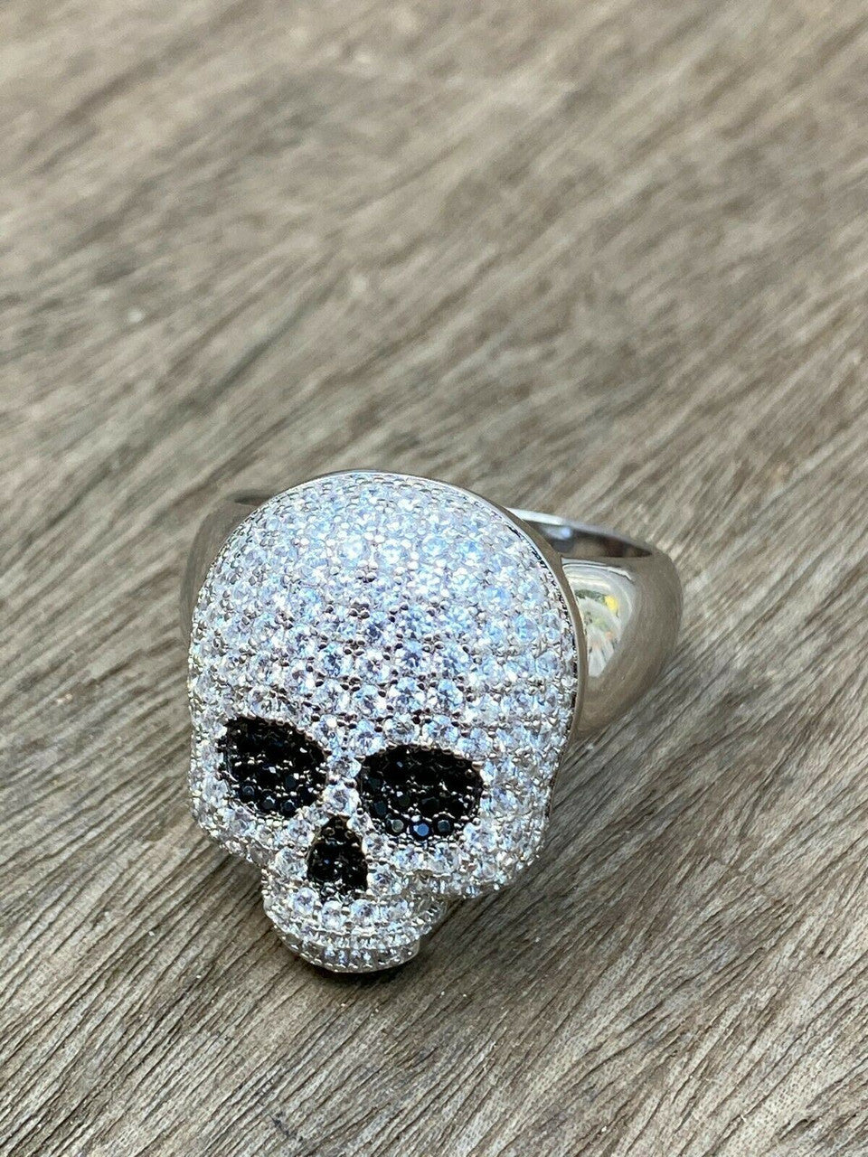 Italiano Silver, Inc Real Solid 925 Sterling Silver Hip Hop Skull Santa Muerte Iced Diamond Ring
