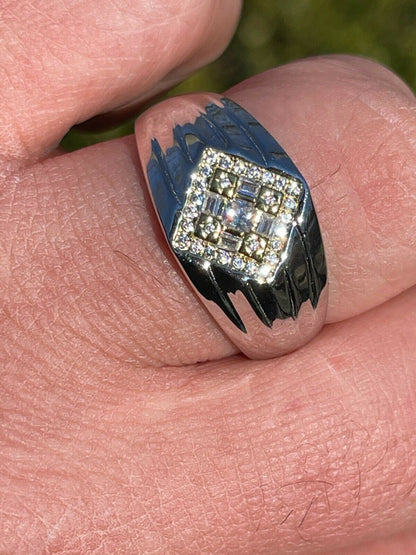 Italiano Silver, Inc Real Solid 925 Sterling Silver Iced CZ Ring Mens Ladies Pinky Band Sizes 6-13