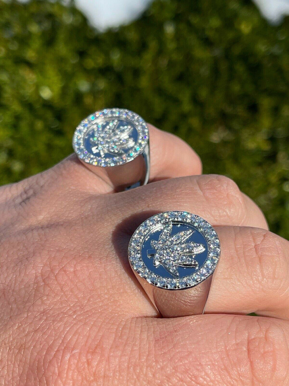 Italiano Silver, Inc Real Solid 925 Sterling Silver Iced Weed Marijuana Leaf Ring Flooded Out Hip Hop