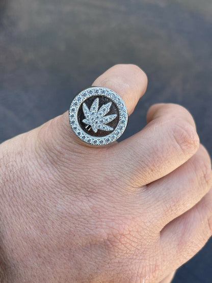 Italiano Silver, Inc Real Solid 925 Sterling Silver Iced Weed Marijuana Leaf Ring Flooded Out Hip Hop
