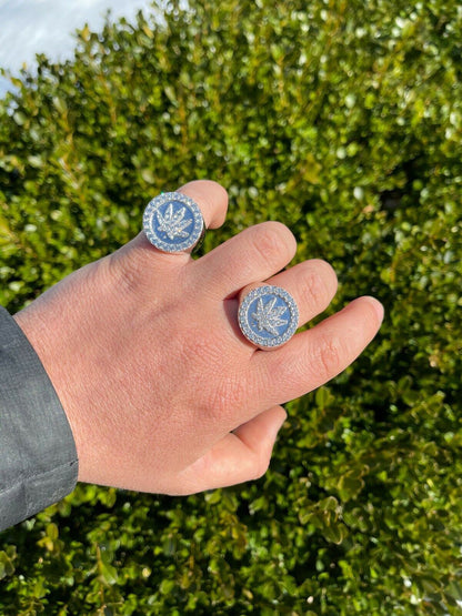 Italiano Silver, Inc Real Solid 925 Sterling Silver Iced Weed Marijuana Leaf Ring Flooded Out Hip Hop