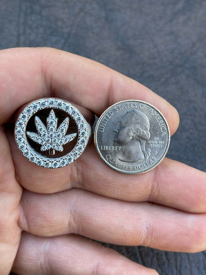 Italiano Silver, Inc Real Solid 925 Sterling Silver Iced Weed Marijuana Leaf Ring Flooded Out Hip Hop