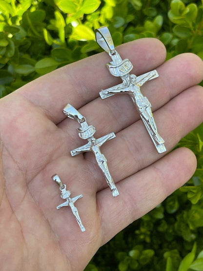 Italiano Silver, Inc Real Solid 925 Sterling Silver Mens Cross Jesus Piece Crucifix Pendant Necklace