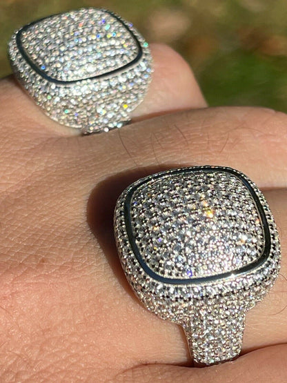 Italiano Silver, Inc Real Solid 925 Sterling Silver Mens Diamond Pinky Ring Hip Hop Iced Jewelry