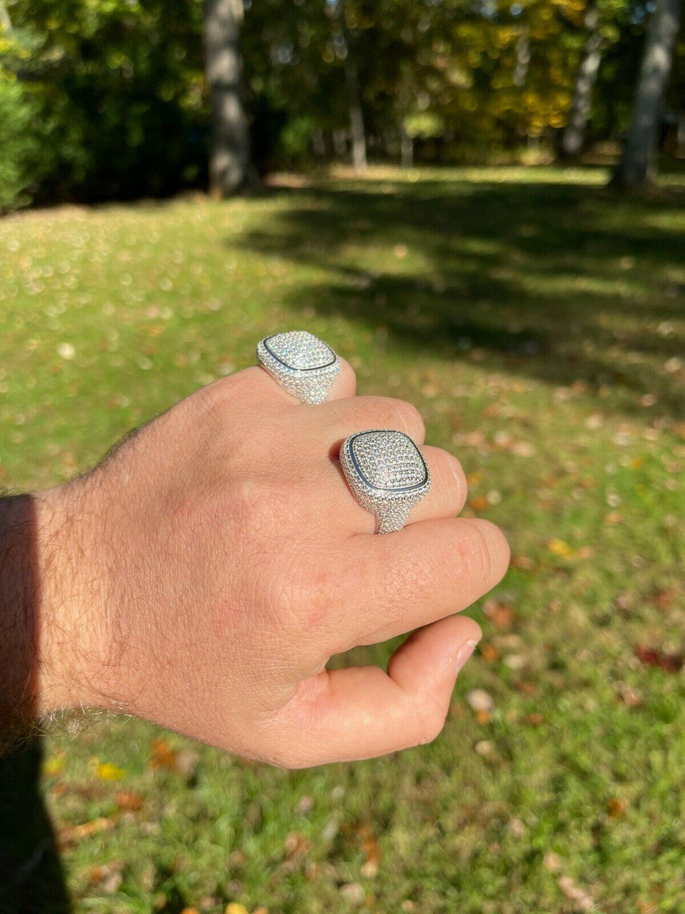 Italiano Silver, Inc Real Solid 925 Sterling Silver Mens Diamond Pinky Ring Hip Hop Iced Jewelry