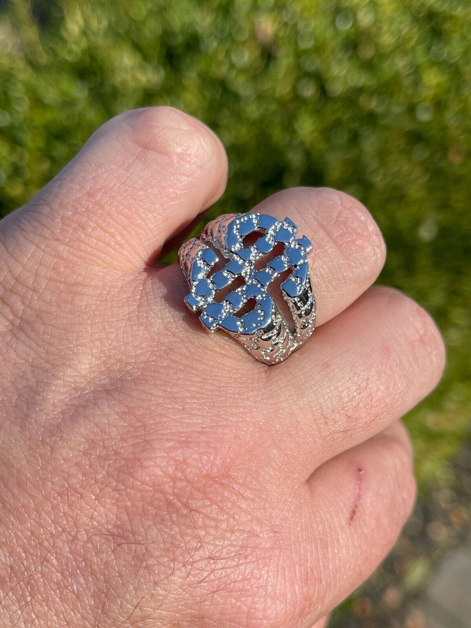 Italiano Silver, Inc Real Solid 925 Sterling Silver Mens Hip Hop Nugget Dollar Sign dollar Pimped Out Ring