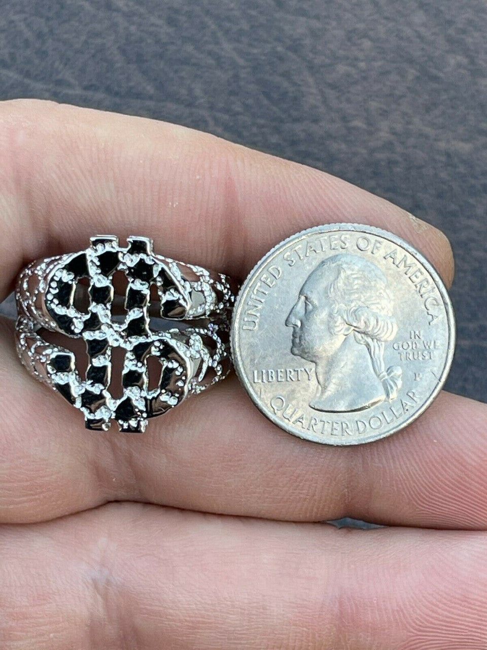 Italiano Silver, Inc Real Solid 925 Sterling Silver Mens Hip Hop Nugget Dollar Sign dollar Pimped Out Ring