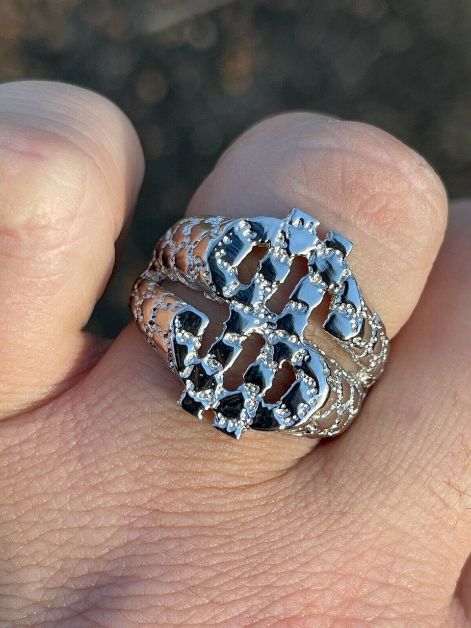 Italiano Silver, Inc Real Solid 925 Sterling Silver Mens Hip Hop Nugget Dollar Sign dollar Pimped Out Ring