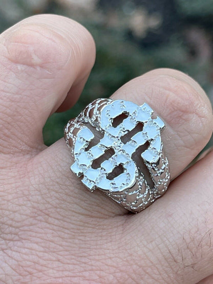 Italiano Silver, Inc Real Solid 925 Sterling Silver Mens Hip Hop Nugget Dollar Sign dollar Pimped Out Ring