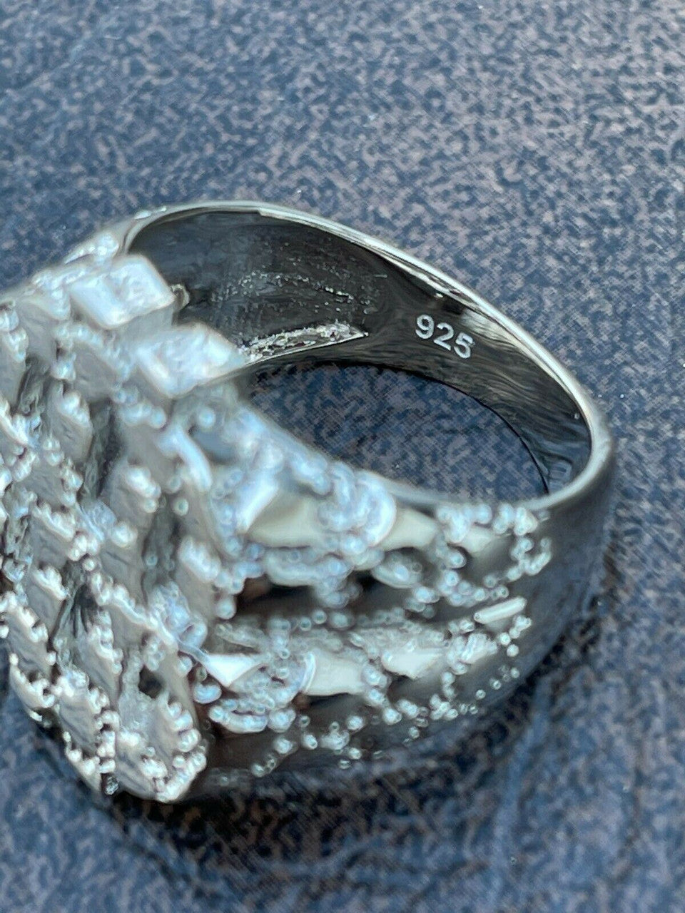 Italiano Silver, Inc Real Solid 925 Sterling Silver Mens Hip Hop Nugget Dollar Sign dollar Pimped Out Ring