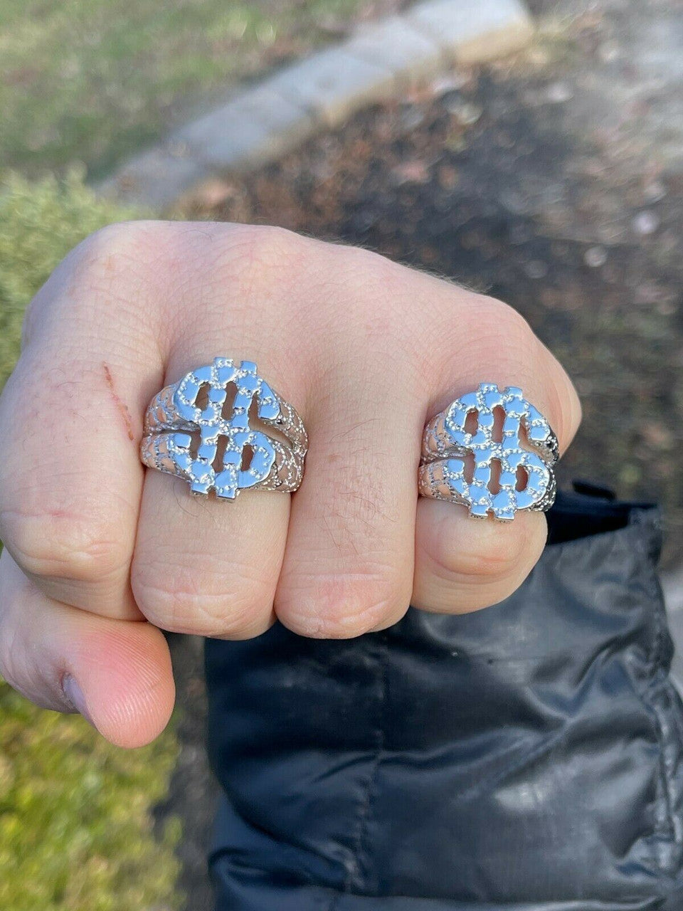 Italiano Silver, Inc Real Solid 925 Sterling Silver Mens Hip Hop Nugget Dollar Sign dollar Pimped Out Ring