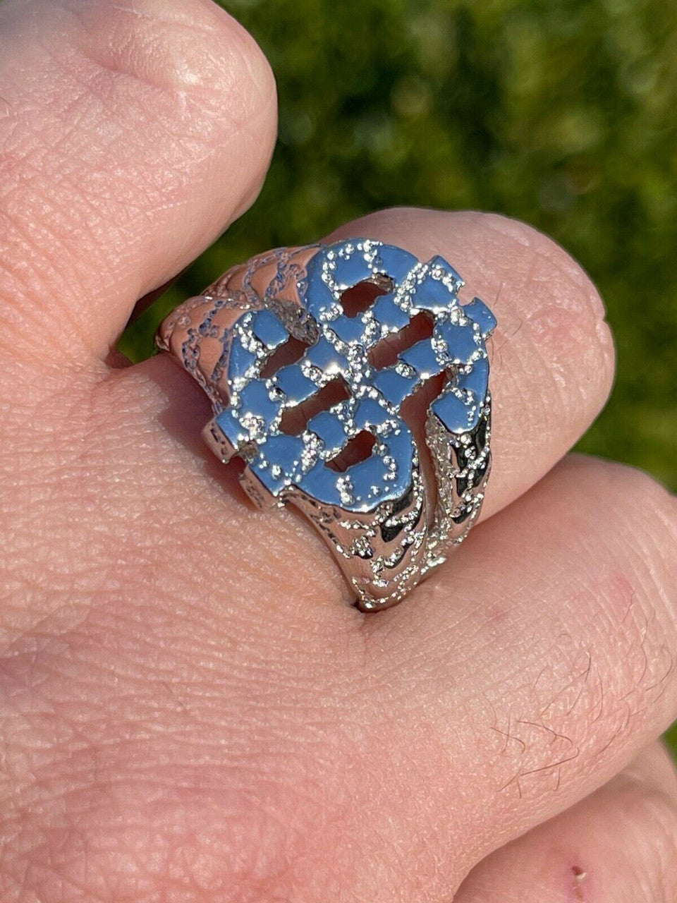 Italiano Silver, Inc Real Solid 925 Sterling Silver Mens Hip Hop Nugget Dollar Sign dollar Pimped Out Ring