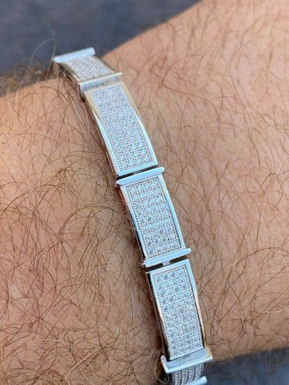 Italiano Silver, Inc Real Solid 925 Sterling Silver Mens Iced Flooded Out Bracelet Diamond Hip Hop