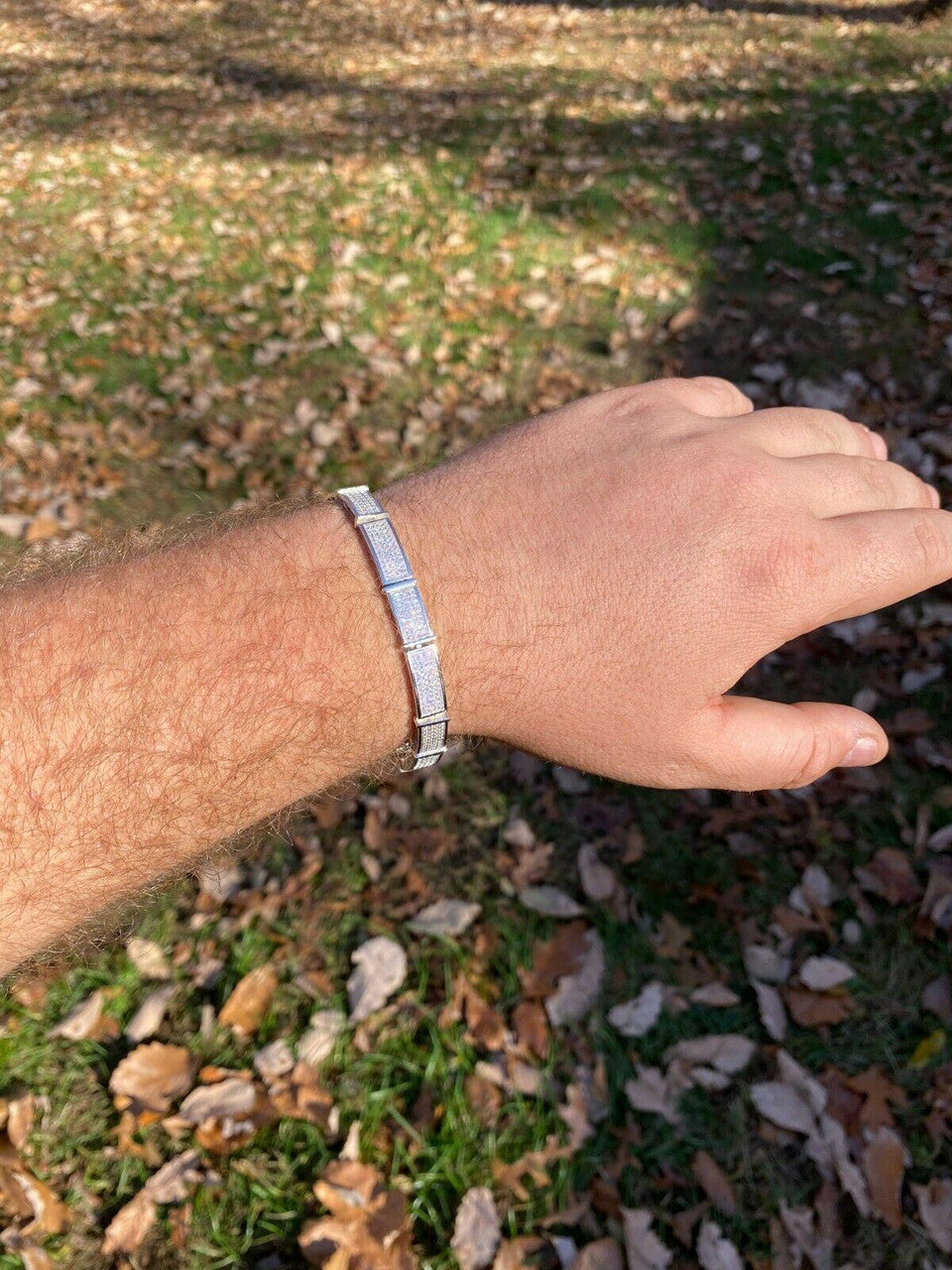 Italiano Silver, Inc Real Solid 925 Sterling Silver Mens Iced Flooded Out Bracelet Diamond Hip Hop