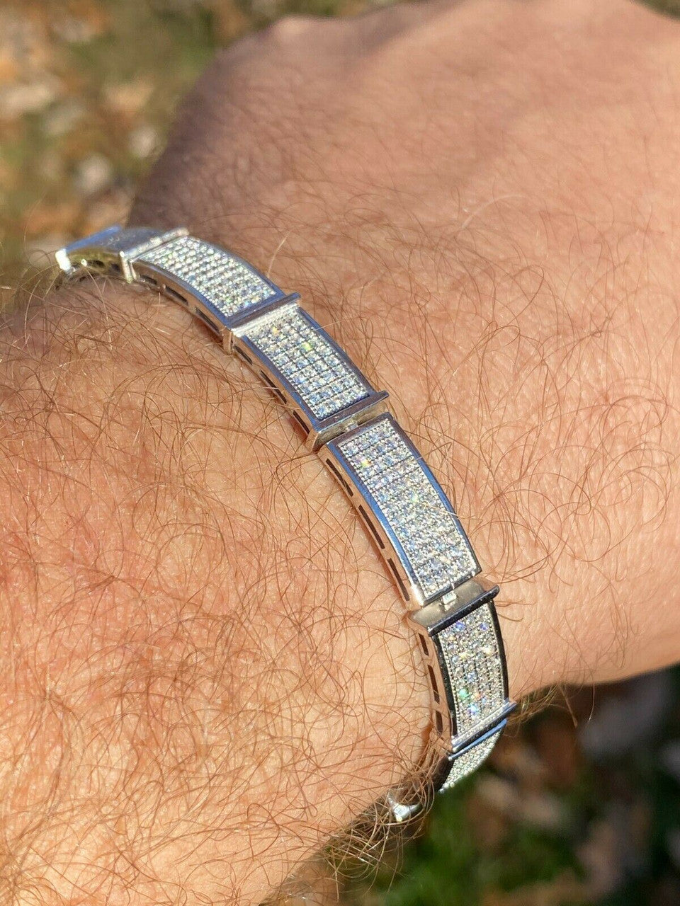 Italiano Silver, Inc Real Solid 925 Sterling Silver Mens Iced Flooded Out Bracelet Diamond Hip Hop