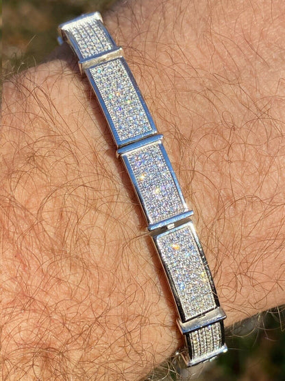Italiano Silver, Inc Real Solid 925 Sterling Silver Mens Iced Flooded Out Bracelet Diamond Hip Hop