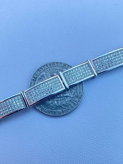 Italiano Silver, Inc Real Solid 925 Sterling Silver Mens Iced Flooded Out Bracelet Diamond Hip Hop