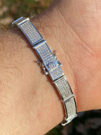 Italiano Silver, Inc Real Solid 925 Sterling Silver Mens Iced Flooded Out Bracelet Diamond Hip Hop