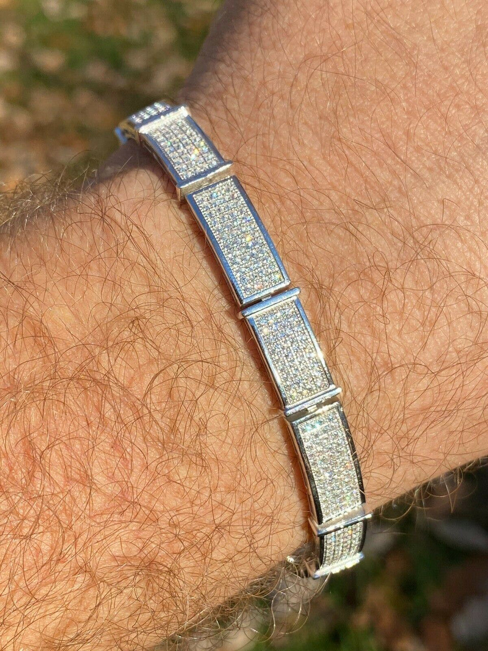 Italiano Silver, Inc Real Solid 925 Sterling Silver Mens Iced Flooded Out Bracelet Diamond Hip Hop