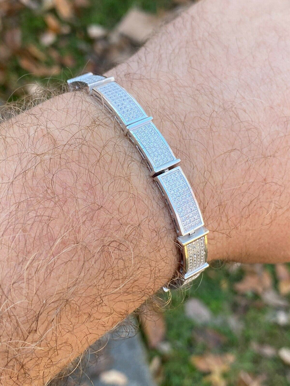 Italiano Silver, Inc Real Solid 925 Sterling Silver Mens Iced Flooded Out Bracelet Diamond Hip Hop