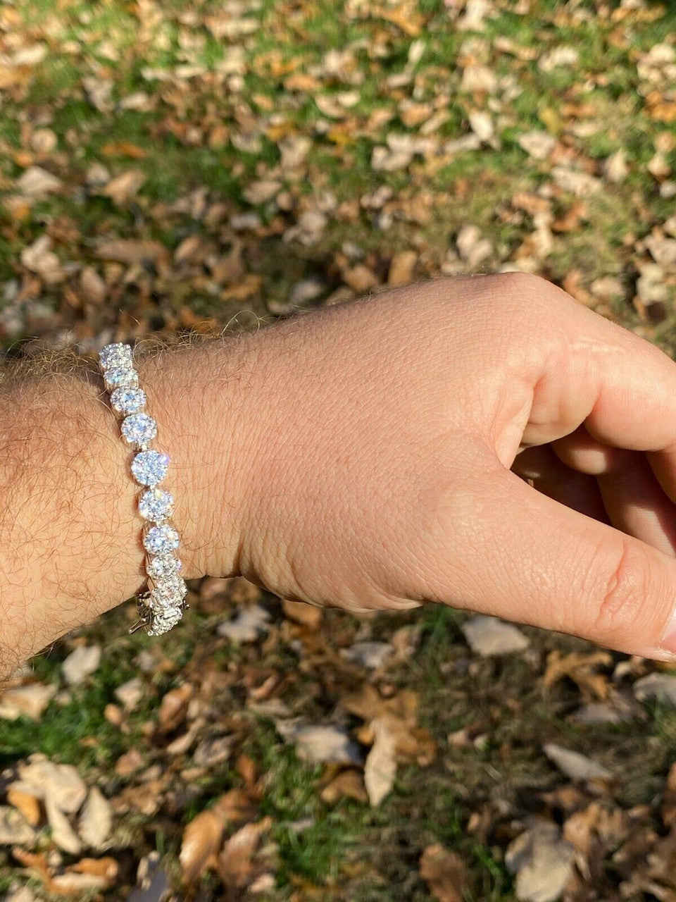 Italiano Silver, Inc Real Solid 925 Sterling Silver Mens Iced Flooded Out Cluster Tennis Bracelet 7mm