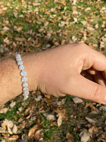 Italiano Silver, Inc Real Solid 925 Sterling Silver Mens Iced Flooded Out Cluster Tennis Bracelet 7mm