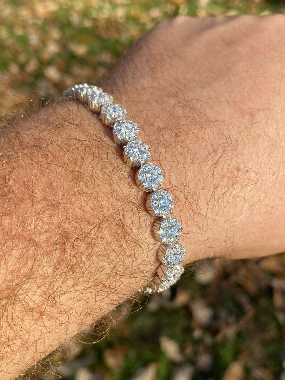 Italiano Silver, Inc Real Solid 925 Sterling Silver Mens Iced Flooded Out Cluster Tennis Bracelet 7mm