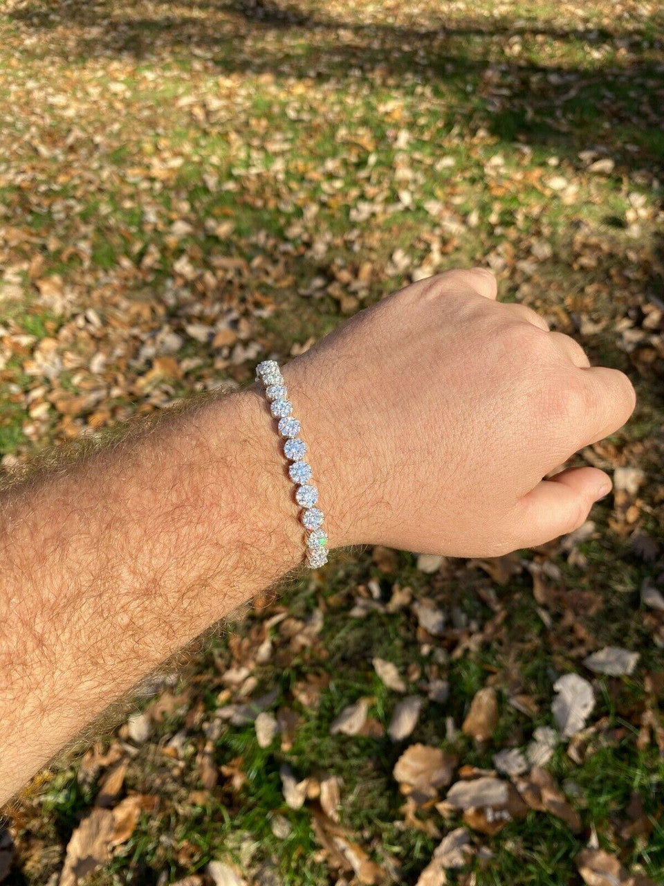 Italiano Silver, Inc Real Solid 925 Sterling Silver Mens Iced Flooded Out Cluster Tennis Bracelet 7mm