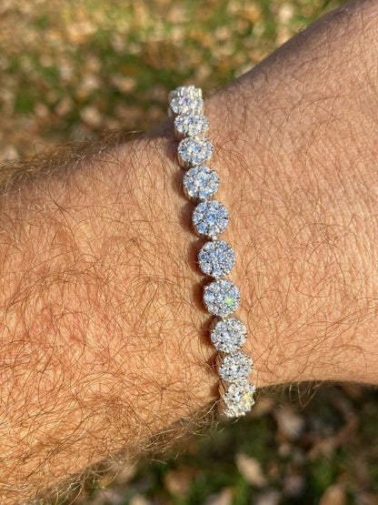 Italiano Silver, Inc Real Solid 925 Sterling Silver Mens Iced Flooded Out Cluster Tennis Bracelet 7mm
