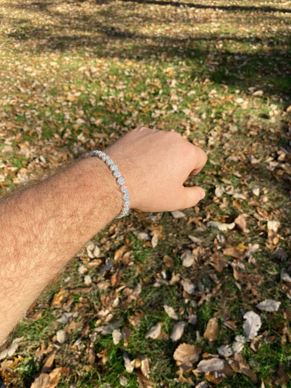 Italiano Silver, Inc Real Solid 925 Sterling Silver Mens Iced Flooded Out Cluster Tennis Bracelet 7mm