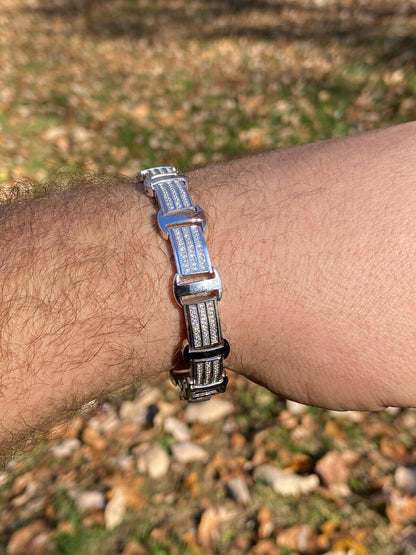 Italiano Silver, Inc Real Solid 925 Sterling Silver Mens Iced Presidential Bracelet Diamond Hip Hop