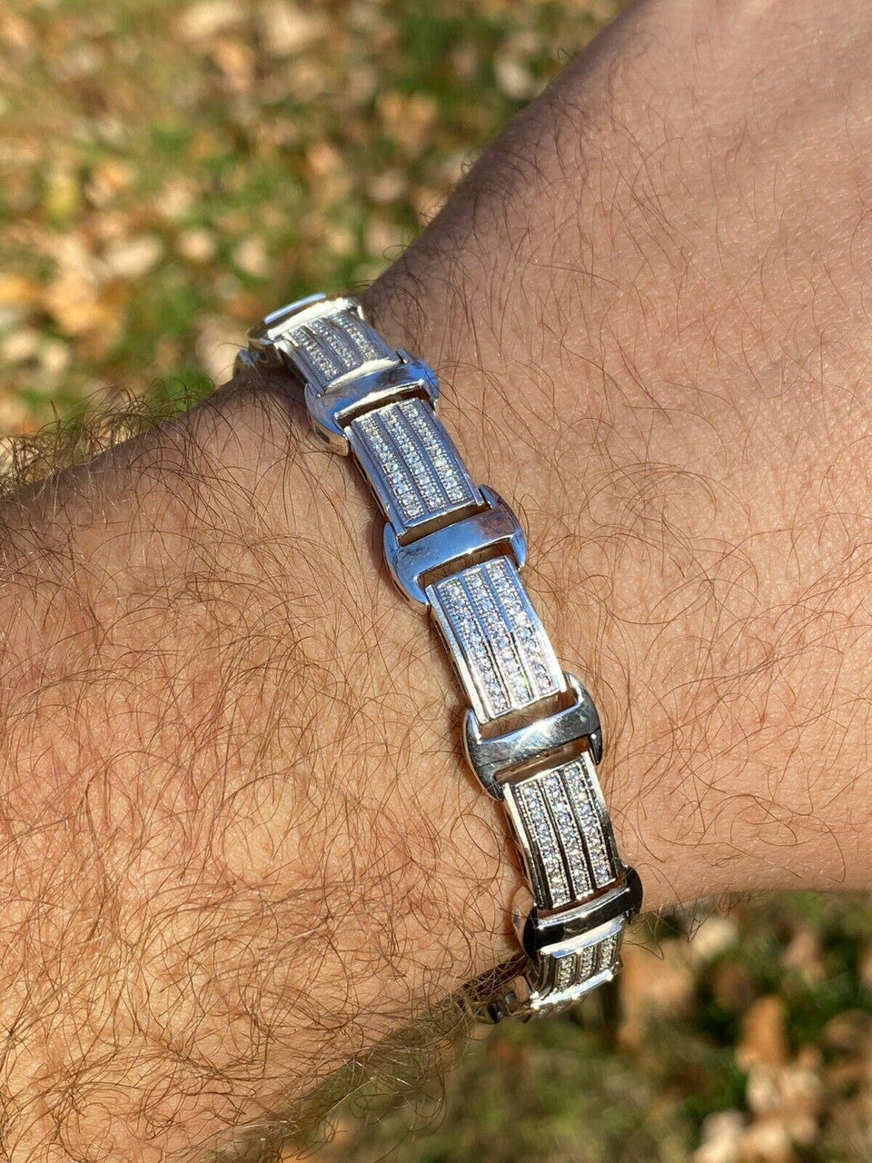 Italiano Silver, Inc Real Solid 925 Sterling Silver Mens Iced Presidential Bracelet Diamond Hip Hop
