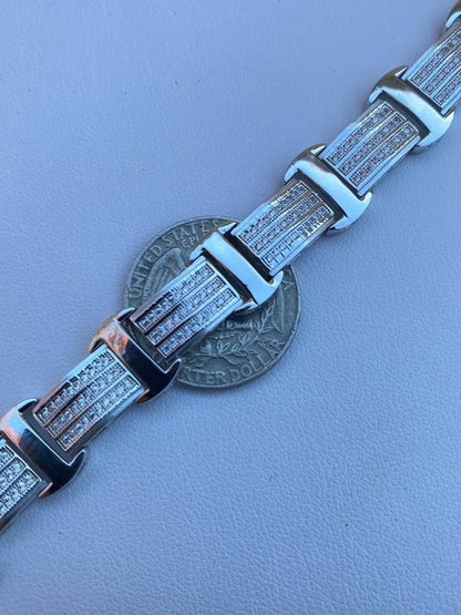 Italiano Silver, Inc Real Solid 925 Sterling Silver Mens Iced Presidential Bracelet Diamond Hip Hop