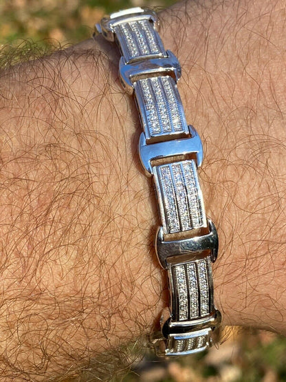 Italiano Silver, Inc Real Solid 925 Sterling Silver Mens Iced Presidential Bracelet Diamond Hip Hop