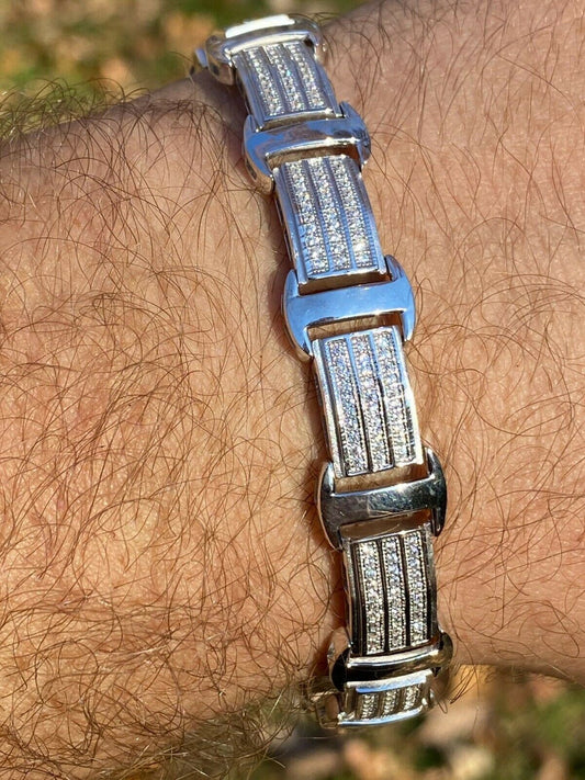 Italiano Silver, Inc Real Solid 925 Sterling Silver Mens Iced Presidential Bracelet Diamond Hip Hop