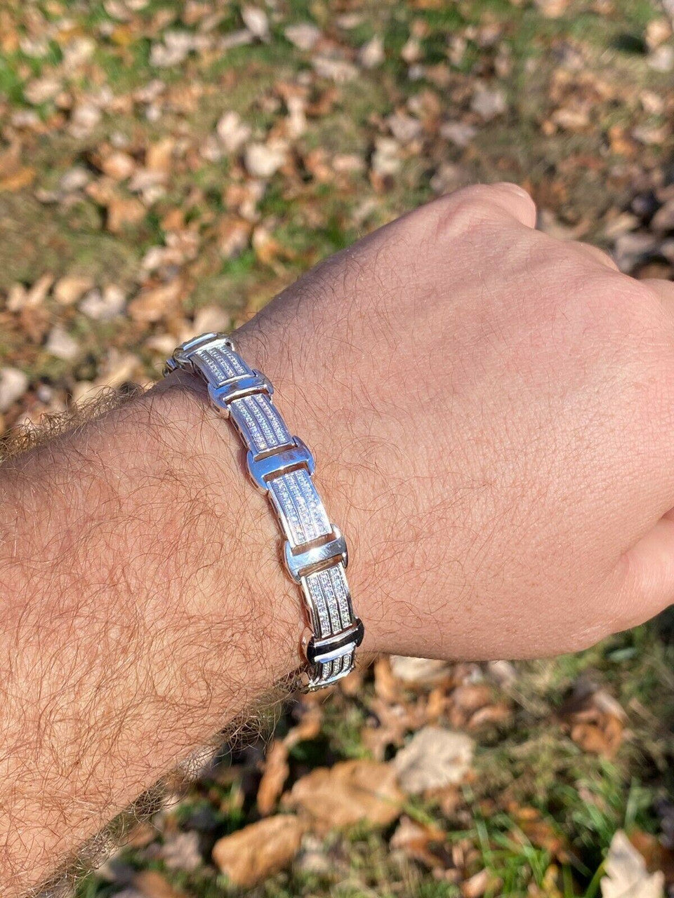 Italiano Silver, Inc Real Solid 925 Sterling Silver Mens Iced Presidential Bracelet Diamond Hip Hop