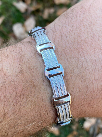 Italiano Silver, Inc Real Solid 925 Sterling Silver Mens Iced Presidential Bracelet Diamond Hip Hop