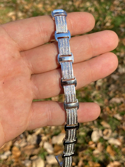 Italiano Silver, Inc Real Solid 925 Sterling Silver Mens Iced Presidential Bracelet Diamond Hip Hop