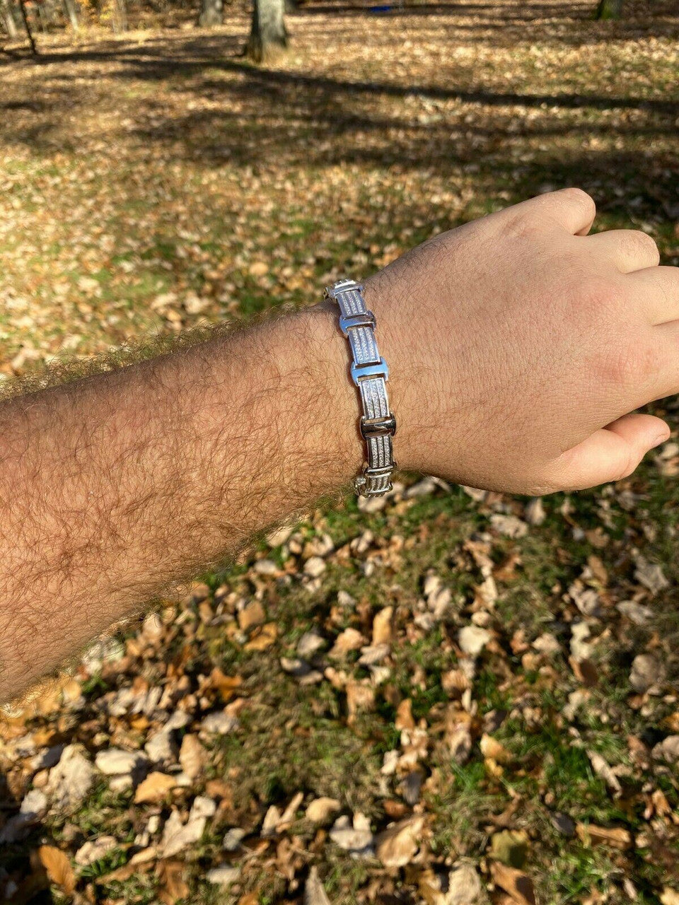 Italiano Silver, Inc Real Solid 925 Sterling Silver Mens Iced Presidential Bracelet Diamond Hip Hop