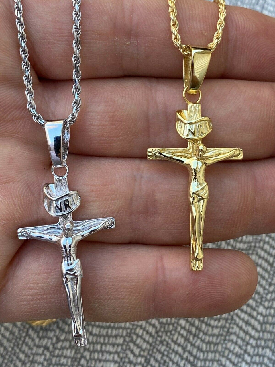 Italiano Silver, Inc Real Solid 925 Sterling Silver Plain Gold Cross Jesus Crucifix Pendant Necklace