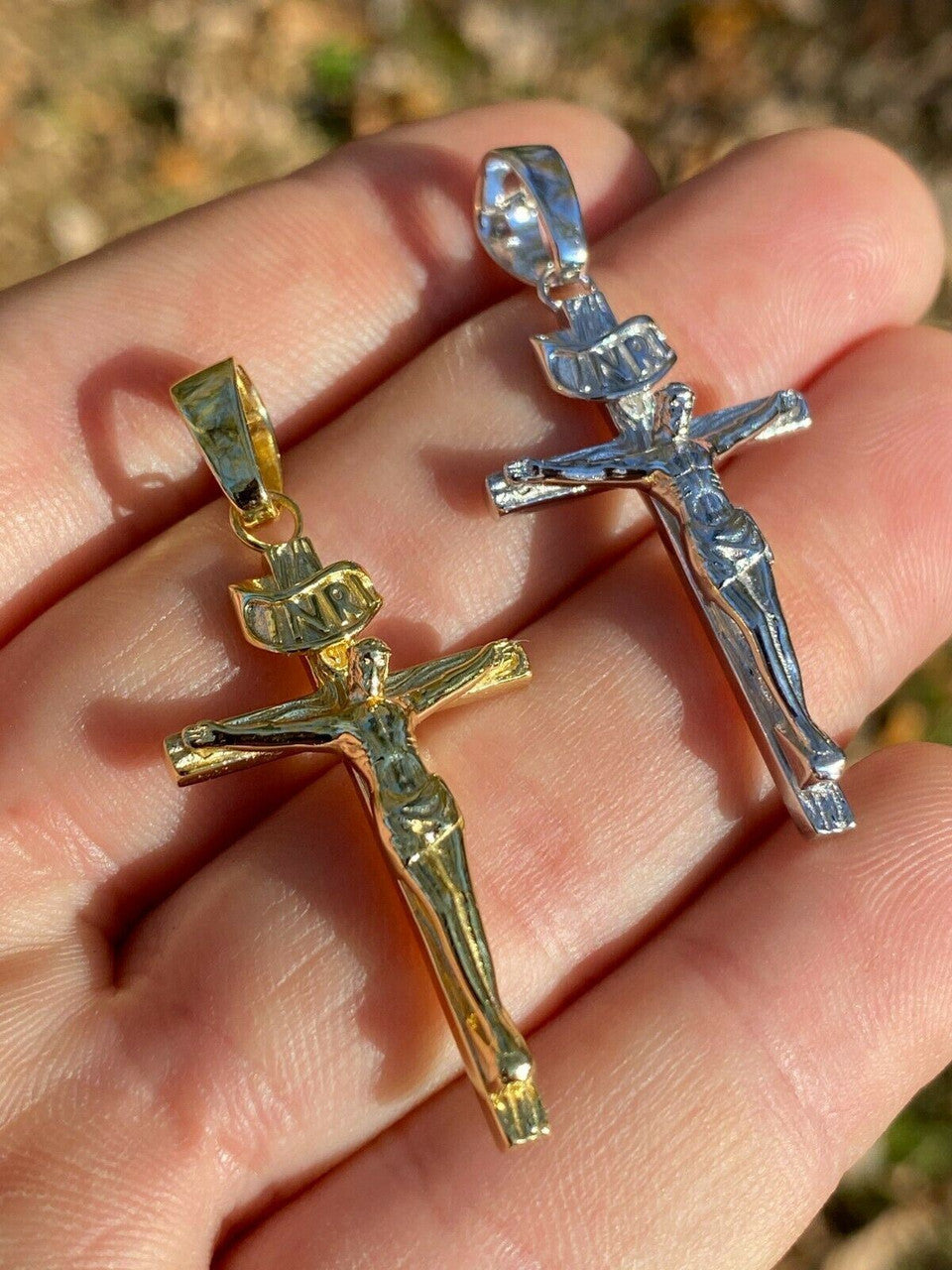 Italiano Silver, Inc Real Solid 925 Sterling Silver Plain Gold Cross Jesus Crucifix Pendant Necklace